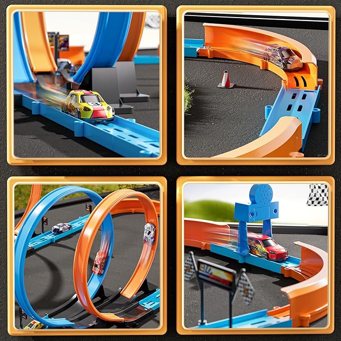 Car Race Track Sets for Kids 3 4 5 6 7 8 9 Years Old - Toy Car Track Set for Boys 3-5 6-8 8-12, Racing Game with 4 Small Cars, Boys Toy, Gifts for Boys Girls 3-8