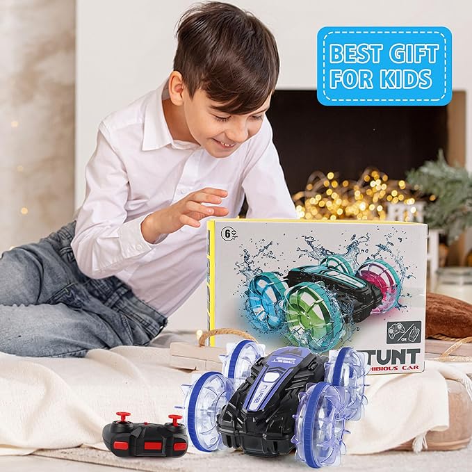 Amphibious RC Car with Gesture Control & LED Lights - Waterproof All-Terrain Vehicle for Kids 6-12, Perfect Outdoor Toy for Land & Water, for Ages 6-12