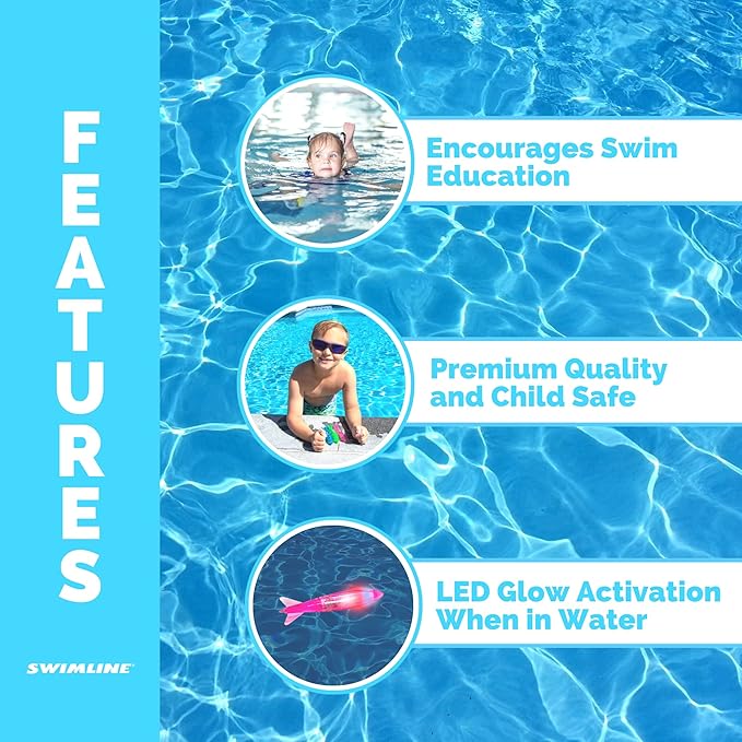 Swimline Original 3-Pack Diving Toys LED Light-Up Glowing Fun Torpedo Turbos Catch The Fish Retrieval Game for Swimming Pool & Bath Tub for Kids Multi Color Flashing Underwater Dive Practice Learn