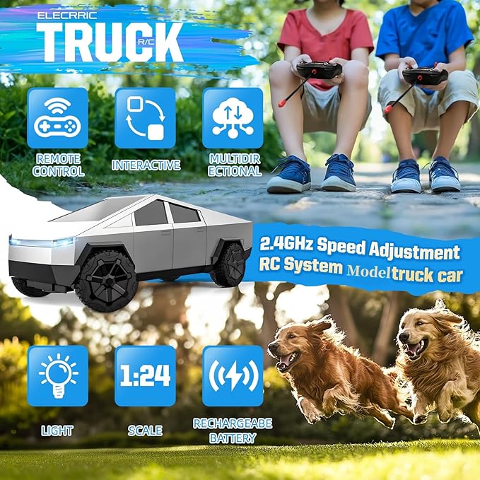 Truck Remote Control Car - Truck Toy, 2.4GHz RC Cars with Long Battery Life and Light Effects, All Terrain Electric Vehicle for Kids, Brithday Gifts for Boys Girls & Adults