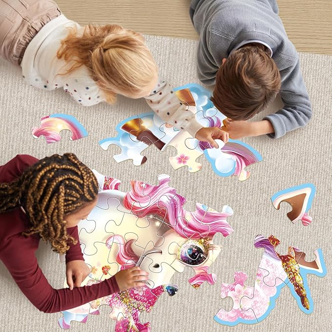 Jumbo Shimmery Floor Puzzle for Kids,Unicorn Jigsaw Large Puzzles,45 Piece Unicorn Puzzle for Toddler Ages 3-5,Children Learning Preschool Educational Toys,Birthday Gift for 4-8 Years Old