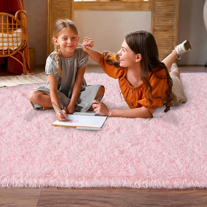 Super Fluffy 6x9 Rug for Bedroom, Modern Shag Pink Area Rugs, Soft and Cozy Plush Large Carpet for Kids, Girls Boys and Teens Decorations for Living Room Dorm Nursery Classroom