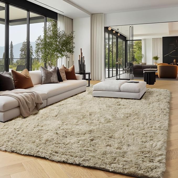 PAGISOFE Fluffy Large Living Room 5x7 Area Rugs,Fuzzy Shag Shaggy Rug Soft Plush Fur Beige Carpet for Room Decor,Indoor Modern Rugs for Living Room Bedroom Dorm Kids Room Decor Nursery Beige Rug