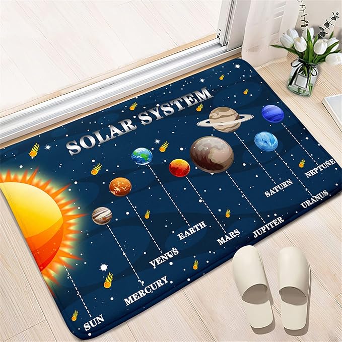 Outer Space Rugs Small Size Universe Solar System Planet Theme Carpets Kids Rugs for Playroom Educational Learning Area Rug for Living Room Bedroom Indoor Crystal Polyester Floor Sofa Mats, 2'×3'