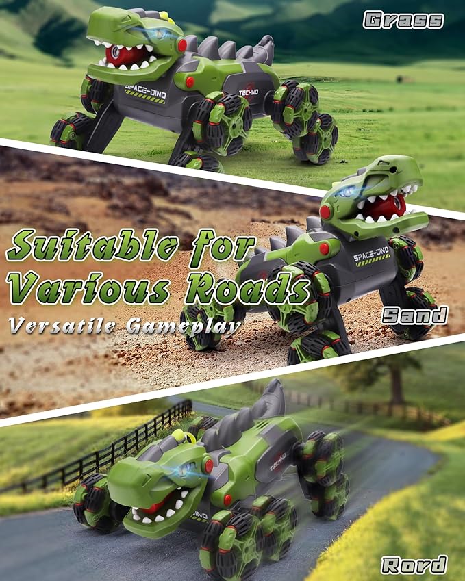 Remote Control RC Car Dinosaur Toys : RC Car Dinosaur Change with Spray for Boys 7 8 12, 2.4 GHz Monster Truck Stunt Vehicle, Remote Control Toys Gifts for Kids,Green