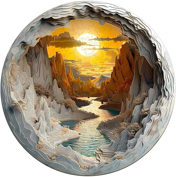 Wooden Puzzles for Adults, Wooden Jigsaw Puzzles for Adults Kids, 3D Vision Inside The Cave-1 Unique Shaped Wood Puzzles Adult, Creative Birthday Gifts for Friends Family Game(13.4 * 13.4in 300pcs)