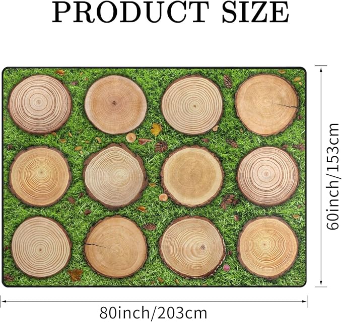Kids Rug, Classroom Carpets Playmat Rugs - 5x7 Ft Kids Carpet with Rubber Backing, Green Grass Tree Stump Classroom Seating Rug Play Mat Nursery Rugs for Children Bedroom Playroom Elementary -Seats 12