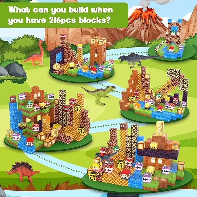 Magnetic Blocks 216Pcs Game Style, Magnetic Building Blocks for Boys 6-8, Toys Gift for 6+ Year Old Kids