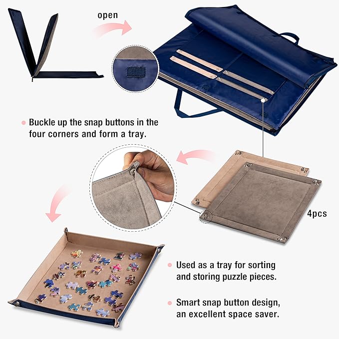 Lavievert 1000 Piece Jigsaw Puzzle Board with Padded Cover, Portable Case with 4 Sorting Trays & Detachable Board, Puzzle Caddy Storage Saver with Non-Slip Surface for Adults and Kids