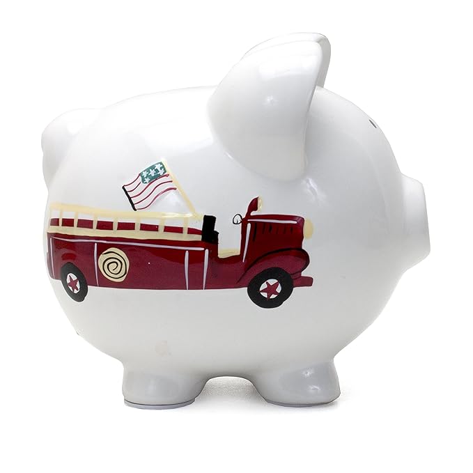 Child to Cherish Ceramic Piggy Bank for Boys, Fire Truck