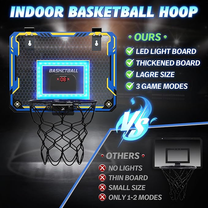 GMAOPHY Mini Basketball Hoop with Electronic Scoreboard Over The Door, Basketball Hoop Indoor for 5 6 7 8 9 10+ Year Old Boys Kids, Birthday Gift Sport Toys