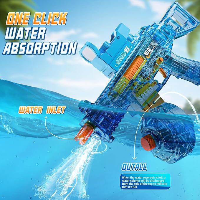 Electric Water Gun for Kids Ages 4-8: Auto Water Suction Powerful Squirt Blaster for Adults Kids, 32FT Spray Distance, Outdoor Summer Toys for Pool Beach Party for Adult Kids, Blue