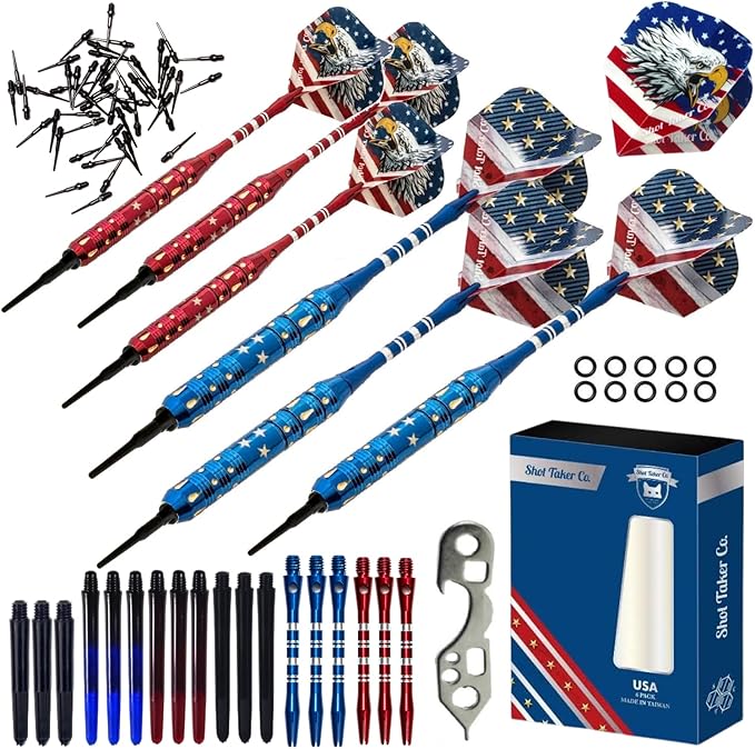 Soft Tip Darts Set - Professional Darts for Electronic Dartboard - Includes Brass Barrels + Plastic & Aluminum Shafts + Rubber O'Rings + Flights + 50PC 2BA Tips + Wrench