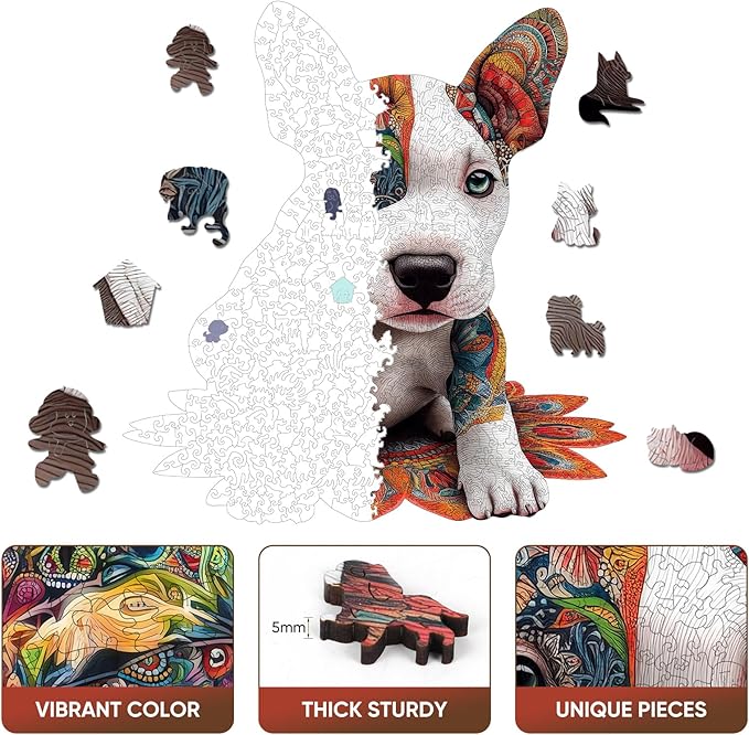 Dog Wooden Puzzles for Adults and Kids,500 Pieces French Bulldog Unique Shaped Liberty Jigsaw Puzzles, Best Gifts for Puzzle Lovers and Famliy Games 18.26x17.6 Inches