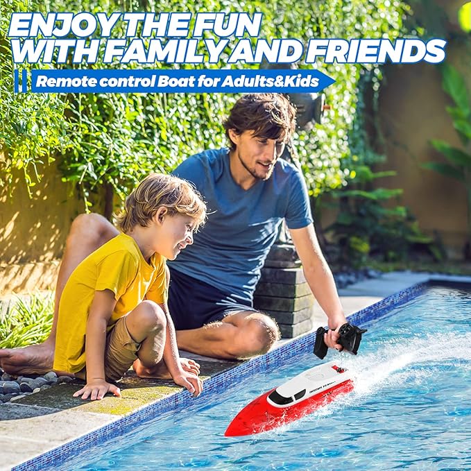 RC Boat for Adults Kids Remote Control Boat for Boys 2.4GHz High Speed Boat for Pools and Lakes, Rechargeable Boat Batteries, Summer Outdoor Water Play Toys Birthday Gift for Boys Girls-Red