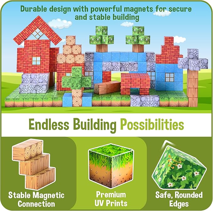 Magnetic Blocks – Build Mine Magnet World Set, STEM Montessori Sensory Toys for Boys & Girls Age 3-8, Educational Construction Cubes for Toddlers, Gifts for Kids 3+ Years Old