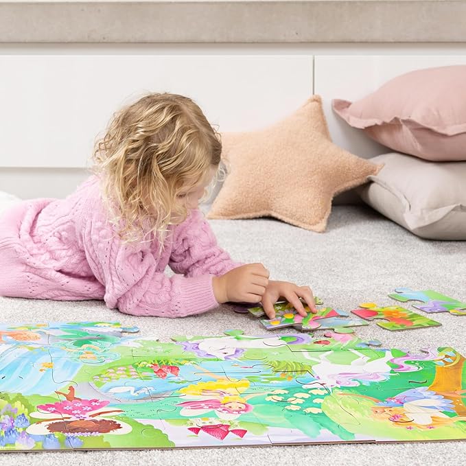 Crocodile Creek 36-Piece Jigsaw Floor Puzzle - Fun Floor Puzzles for Kids Ages 3-5 - Heavy-Duty Shaped Box for Storage - Magical Friends - 24" W x 18" H Finished
