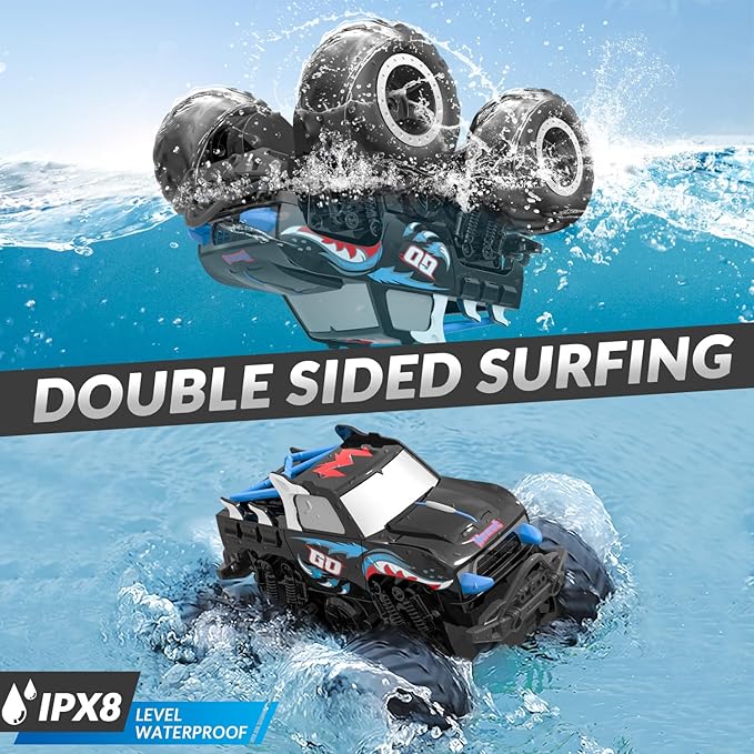 STEMTRON Amphibious Remote Control Car 2.4 1:20 GHz All Terrain Off-Road RC Car Pool Toys Remote Control Boat Gifts for Kids Boys Blue
