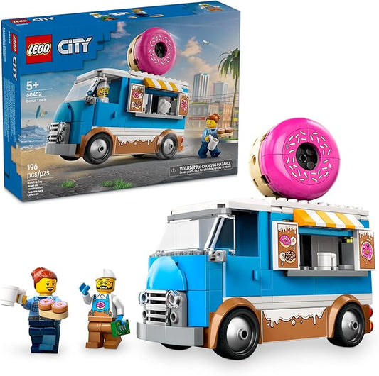 LEGO City Donut Truck Toy - Building Toy for Kids, Boys and Girls, Ages 5+ - Birthday Gift for Kids Mobile Donut Stand with 2 Minifigures and Other Accessories - 60452