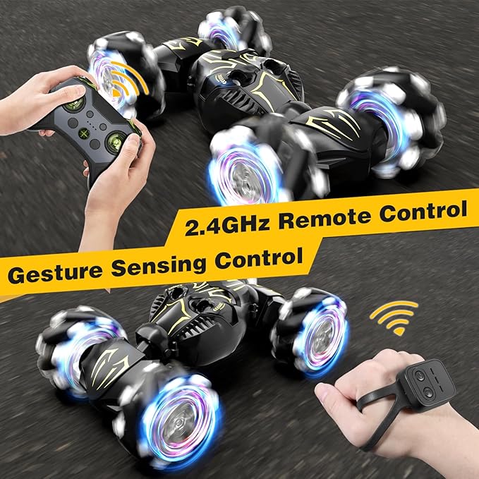Remote Control Car for Boys 8-12, 4WD Gesture Sensing RC Stunt Car 2.4Ghz with Lights Music Sprayer RC Cars for Boys Age 4-7 8-12 Hand-Controlled Cars Toys Birthday Gifts for Kids Girls Black