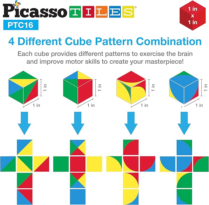 PicassoTiles 1" Infinite Magnetic Puzzle Game Magic Pixy Cube Puzzles Brain Teaser Set w/Free Ideabook Kids Toy Magnet Pattern Block Matching Card Challenge Toys Inspiration STEM Learning PTC16
