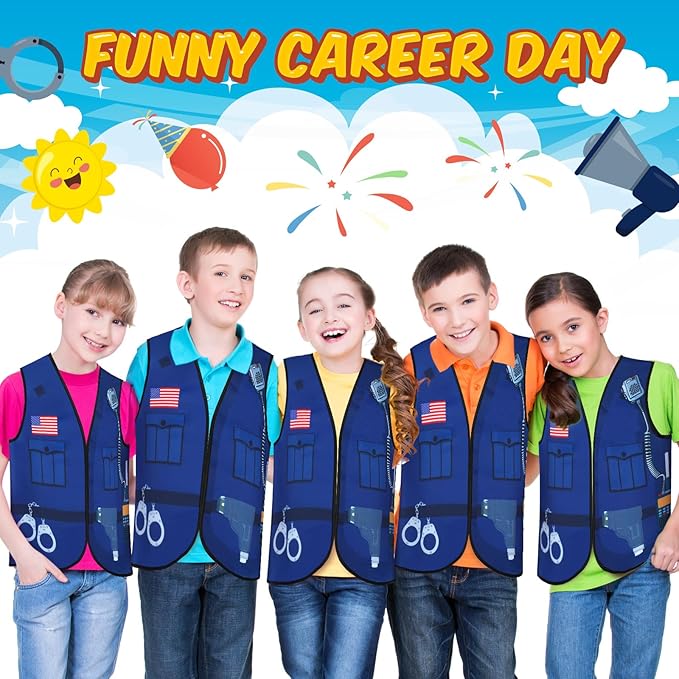 Panitay 12 Pcs Kids Community Helper Dress up Vest, Boy & Girl Career Cosplay Party Costume for Toddlers Occupation Role Play