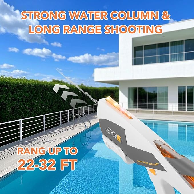 Electric Water Gun,Auto Suction Water Guns With Running Light & 2 Modes,Powerful Squirt Gun Range up to 32 FT,Outdoor Beach Party Shooting Game Watergun,Ideal Summer Easter Toy Gift for Kids & Youths.