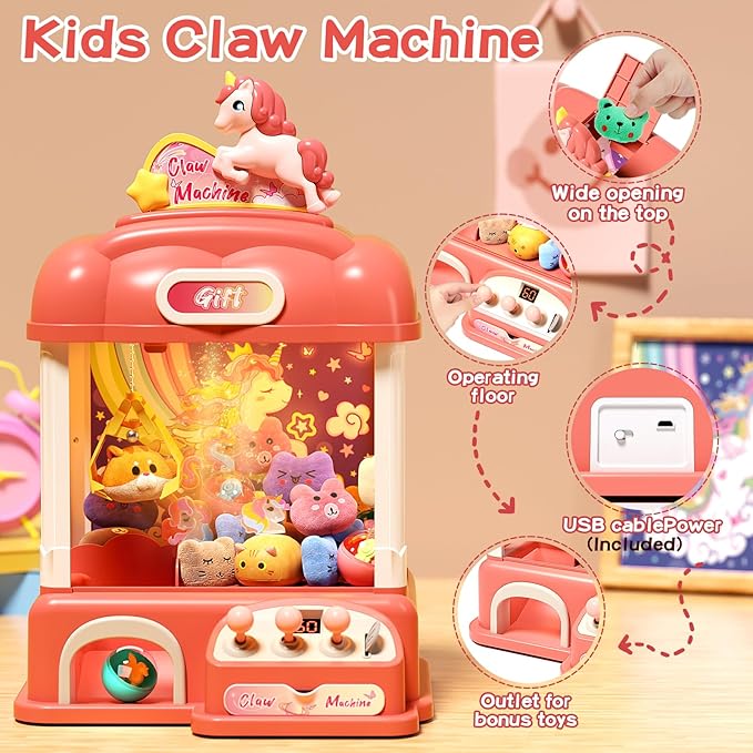 60 PCS Large Unicorn Kids Claw Machine, Vending Claw Machine with Lights Sound, Candy and Prize Electronic Dispenser Game Toys for Kids, Claw Machine Toys for 3 4 5 6 7 8 Years Old Girls