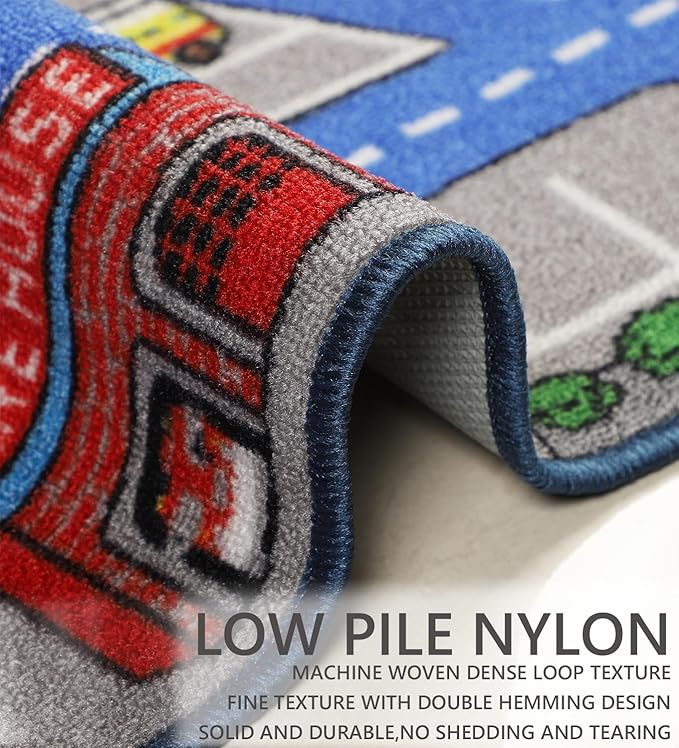 Kids Rug 6'6" x 5'0" City Life Playmat Area Rug Car City Map Washable Traffic Road Educational Learning Nursery Rug Carpet for Children Playroom Living Room Bedroom Classroom Decor Dark Blue