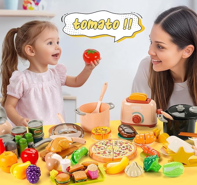 106Pcs Play Kitchen Accessories, Kids Kitchen Toy, Toddler Pretend Cooking Playset with Play Pots,Cooking Utensils,Toy Vegetables,Preschool Learning Education Toys Gift for Girls Boys