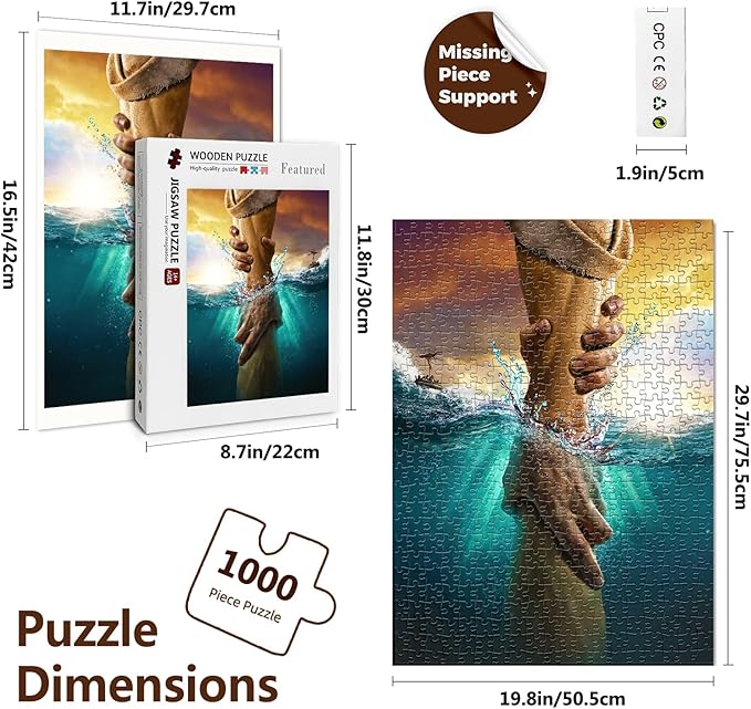 Christian Puzzles for Adults 1000 Pieces Jesus Hand of God Wooden Christian Puzzles Religious Christian Gifts for Men Women Kids
