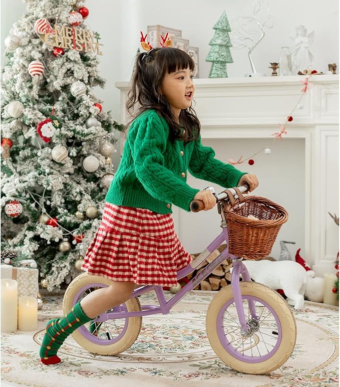 ACEGER 12" Kids Balance Bike with Basket, No Pedal Toddler Bicycle for Early Learning Leg Strength and Steady Balancing, Durable Frame&Tool-Free Adjustable Seat, Gift Bike for 2-5 Kids