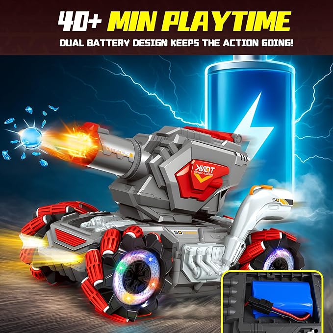 RC Tank That Shooting BBS - Remote Control 4WD Battle Stunt Car, Fires Soft BBS, 360° Spins, LEDs & Music, Indoor & Outdoor Backyard Play, Great Gift Toy for Boys & Girls