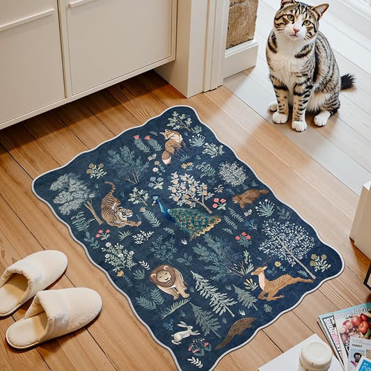 Lahome Jungle 2x3 Door Rugs for Entryway Indoor, Washable Small Rug Non Slip Bathroom Rugs Ultra-Thin Kitchen Mat, Throw Cute Neutral Rugs for Front Door Bedroom Sink (Blue, 2'x3')