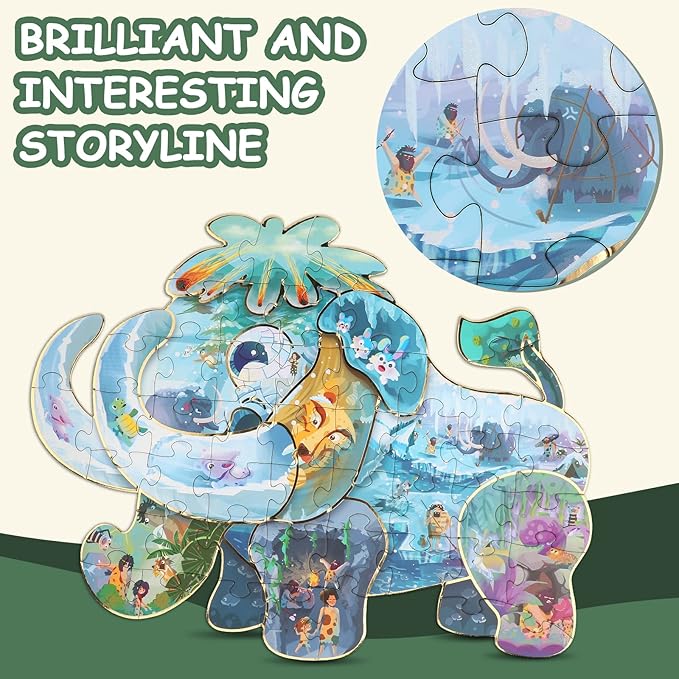 HAS Happiness and Surprise Floor Puzzles for Kids Ages 3-8, 48 PCS Double Sided Mammoth Elephant Shape Puzzle, Children Jigsaw Puzzles for Boys Girls Gifts