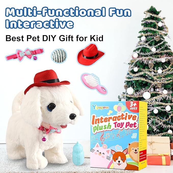White Labrador Walking Dog Barking Dog for Child Kid Licking Puppy Talking Dog with Leash, Interactive Robot Dog Tail Wagging Singing Plush Lab Dog Stuffed Dog Pretend Dress Up Christmas Girl Boy Gift
