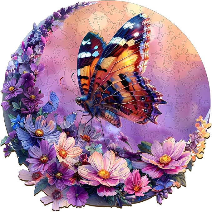 Wooden Puzzles for Adults, Wooden Jigsaw Puzzles for Adults, Butterfly and Moon-1 Unique Shaped Wood Puzzles Adult, Birthday Gifts for Friends Family Game, Home Decor (8.5 * 8.5in 100pcs)