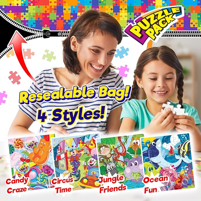 JA-RU Mini 48 Piece Puzzles for Kids Ages 4-8 Years & Up (4 Pack Assorted) with Resealable Travel Bag. Animal Puzzle Party Favors. Jigsaw Puzzles for Preschoolers. 6770-4s