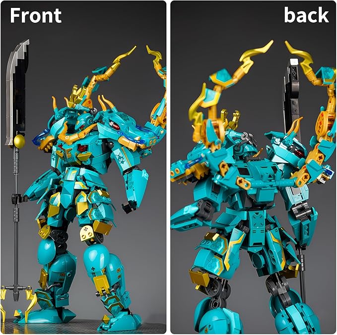 Green Dargon Samurai mech Robot with Long Spear Model Building Blocks Toy Set Mythical Birthday for Age 8+ Children Adults Teens 704 Pieces