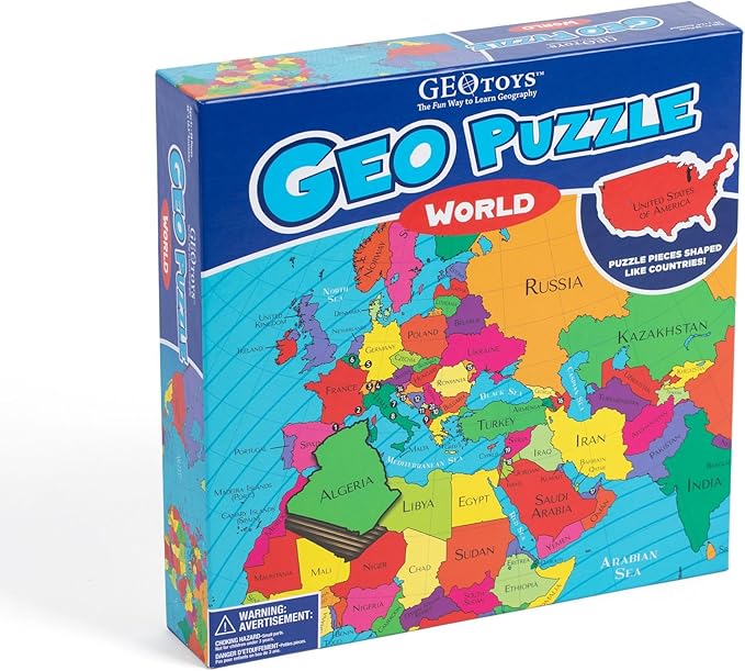 GeoToys GeoPuzzle, World Shaped Jigsaw Puzzles, 68 Pc Geography Puzzle, Geography Game & Map Puzzle, Jigsaw Puzzles for Kids Ages 6-9 Years Old