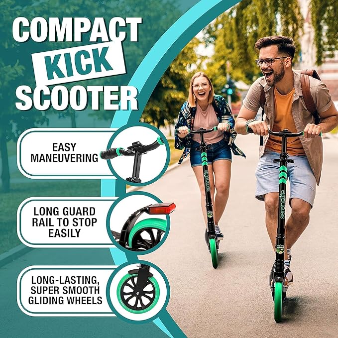 SereneLife Kick Scooter Adult Teenagers Kids- 2 Wheel Kids Scooter with Adjustable T-Bar Handlebar - Alloy Anti-Slip Deck - Portable Folding Scooters for Kids with Carrying Strap
