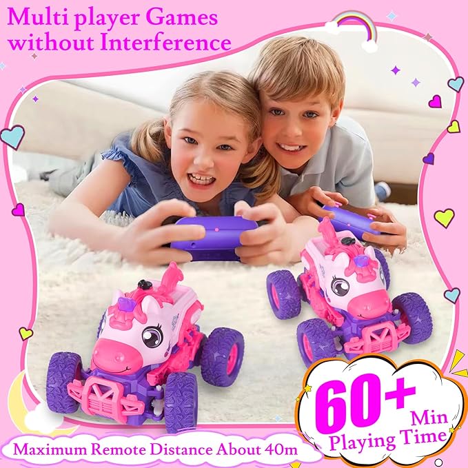 Unicorn Remote Control Cars for Kids, Remote Control Monster Truck Unicorn Toy, RC Monster Truck Unicorn Car with Spray LED Light, Unicorns Gift Toy for Girls Boys 8-12 Kids