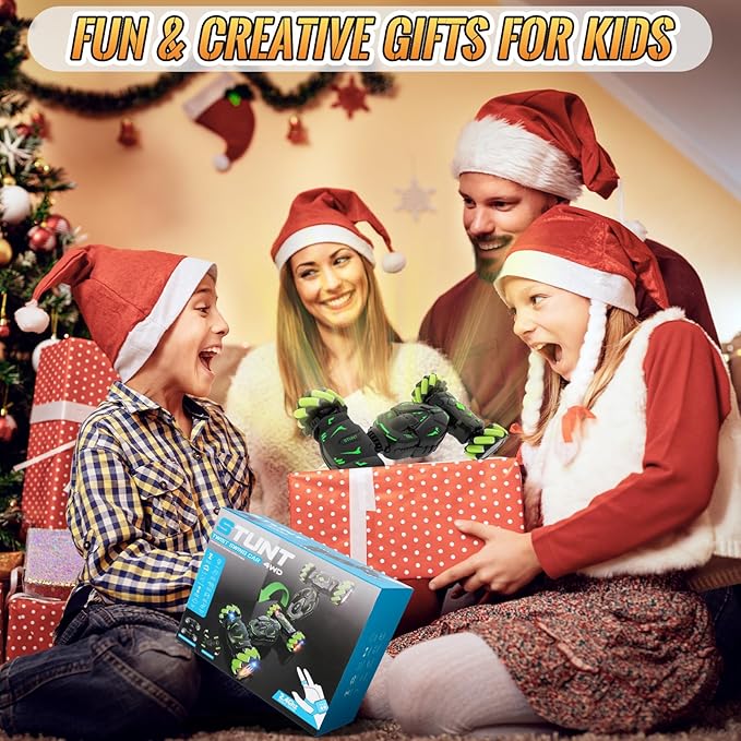 Pristar Gesture RC Toys for Boys 6-12, RC Sensing Stunt Car with Cool Spray Lights Music, Double Sided Flip 360 Rotate 4WD Off-Road