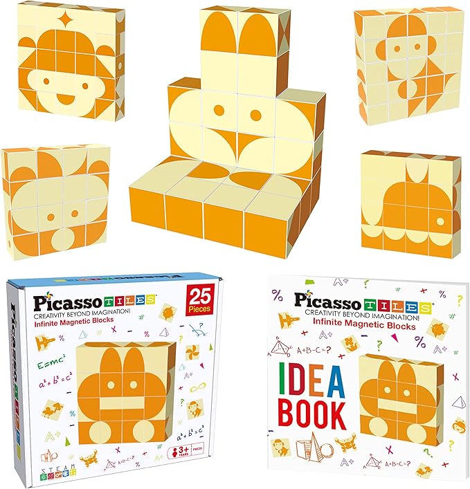 Picasso Cubes 25 Piece Magnetic Puzzle Game Magic Cube Puzzles Brain Teaser Set Kids Toy Magnet Pattern Block Matching Toys with Free Ideabook 150+ Inspirations Included STEM Learning Early Education