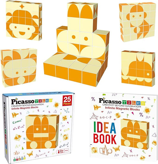 Picasso Cubes 25 Piece Magnetic Puzzle Game Magic Cube Puzzles Brain Teaser Set Kids Toy Magnet Pattern Block Matching Toys with Free Ideabook 150+ Inspirations Included STEM Learning Early Education