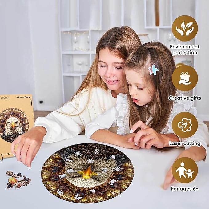 Bald Eagle Wooden Puzzle for Adults 500 Piece, Mandala Wooden Jigsaw Puzzles, Inspiring Puzzle, Beautiful Wooden Puzzle with Box Birthday Gifts for Adults and Kids Family Game(16.5 * 16.5in)