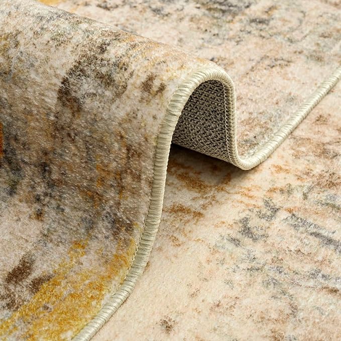 Ompaa Living Room Rug 5x7 Beige Area Rug Machine Washable Boho Rug Non Slip Abstract Vintage Indoor Large Rugs for Bedroom, Classroom, College Dorm, Farmhouse, Dining Room, Kids Playroom