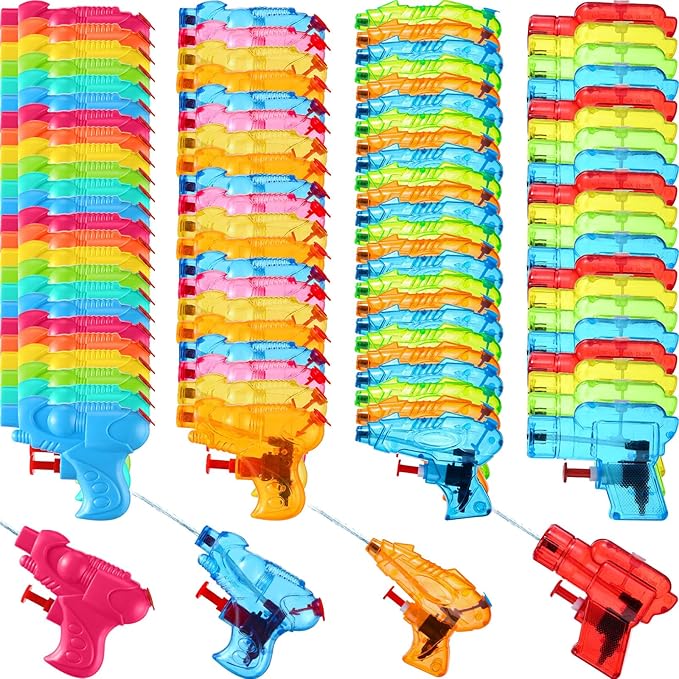 Threan 100 Pack Water Gun for Kids Mini Water Gun Toy Colors Water Squirter Plastic Squirt Pistol Small Fun Water for Adults Teens Summer Pool Beach Water Party Favor Outdoor Game Bath Birthday (Cute)