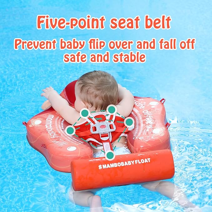 Mambobaby Float Add Tail Baby Swim Float with Canopy Solid Pool Infant Swim Trainer Swimming Training Lying Air Free Water Floats Non-Inflatable Waist Swim Ring for Toddlers (Crab)