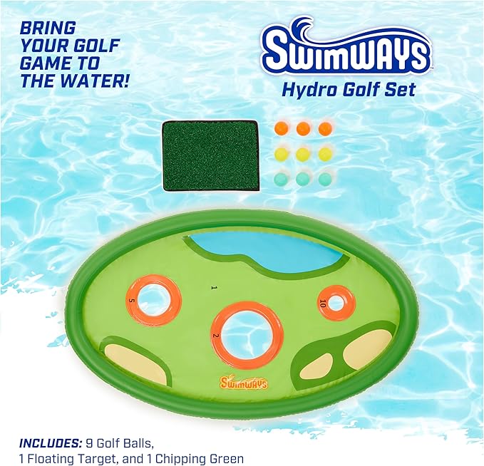 SwimWays Hydro Golf, Pool Toys for Kids and Adults, Floating Swimming Pool Game with Golf Balls and Chipping Green, Outdoor Toys for Kids Aged 5 & Up
